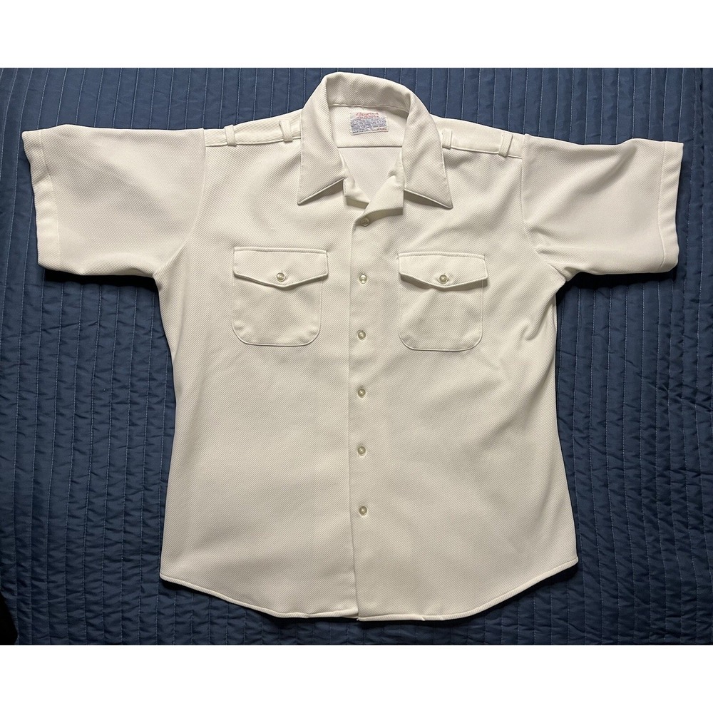 Vintage Creighton Polyester Shirt Men's Size Large White Short Sleeve Button Uo